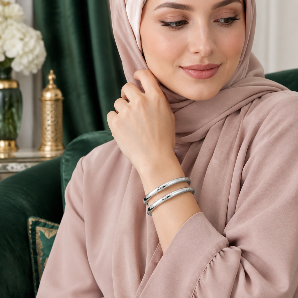دستبند النگویی ژوپینگ طرح طلا سفید
